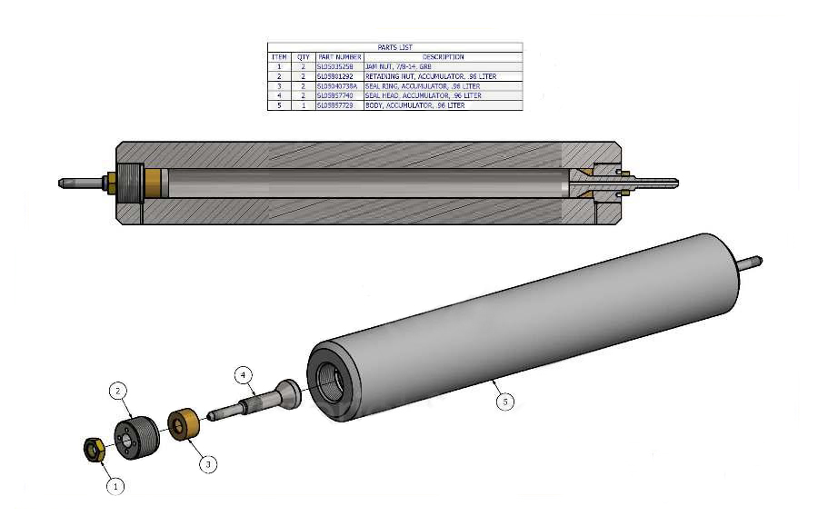 Accumulator Assembly, 9/16&quot;, .96 Liters  