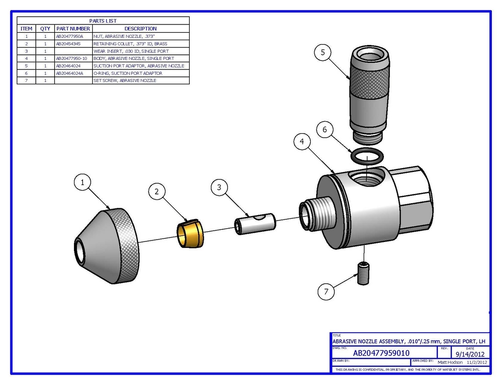 Abrasive Nozzle Assembly,.011&quot;/0.28Mm