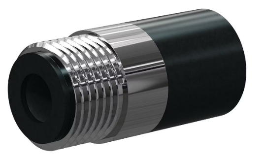 T122-P Tungs Carb Short Straight Bore Nozzle SERIES 1" Entry, 1-1/4" Brass Thread Poly Jack 3/16"