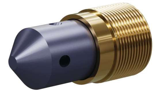 T045 Tungsten Carbide 60°/ 120° Angle Nozzle SERIES 1-1/4" Brass Thread, Quad Outlet 1/4"