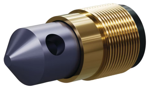 T090 Tungsten Carbide 90° Angle Nozzle SERIES 1-1/4" Brass Thread, Triple Outlet 3/16"